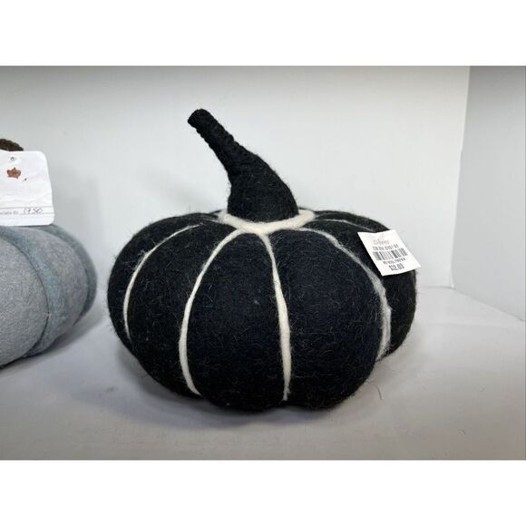 Boiled Wool Pumpkins Tabletop Decor 9” & 8” JCP Fall Black Gray - Picture 7 of 7